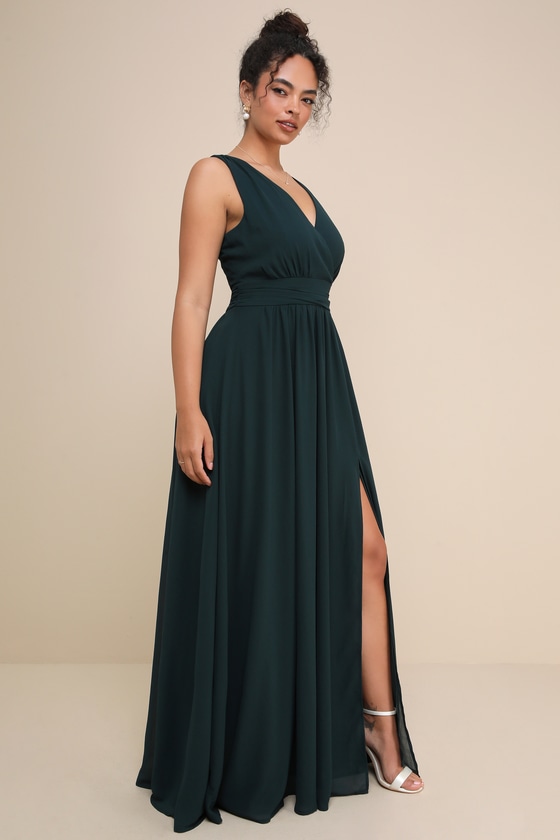 Thoughts of Hue Emerald Green Surplice Maxi Dress