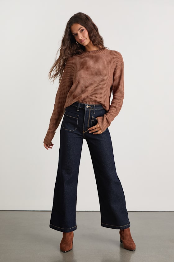 Campfire Cozy Light Brown Cropped Sweater