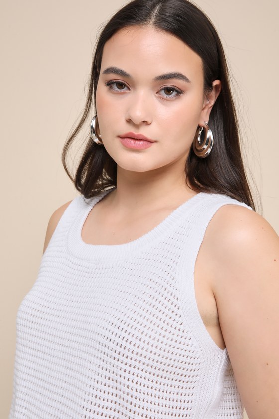 Get the Look White Loose Knit Sweater Tank Top