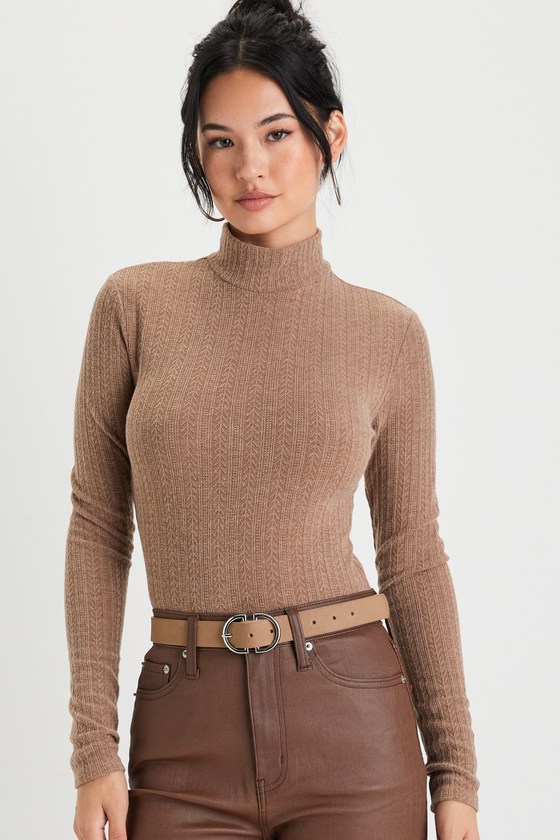 Darling Inclination Brown Pointelle Long Sleeve Bodysuit