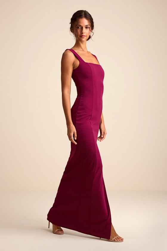 Inspiring Allure Burgundy Square Neck Column Maxi Dress