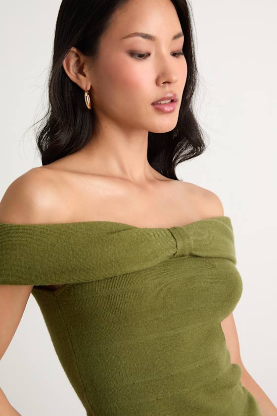 Judah Olive Green Off-the-Shoulder Sweater Top