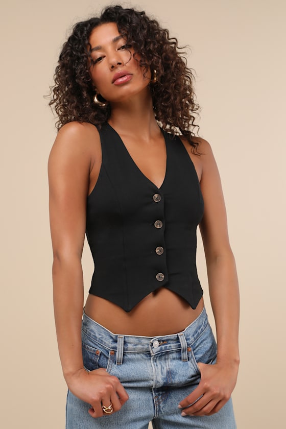 Elevated Impression Black Sleeveless Vest Top