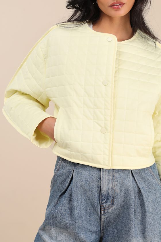 Denny Pale Yellow Quilted Cropped Jacket