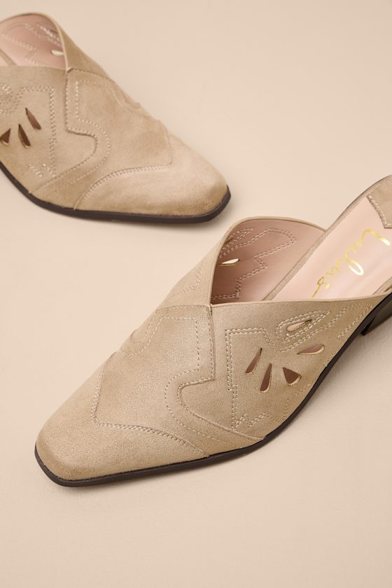 Armina Taupe Suede Western Mule Pumps