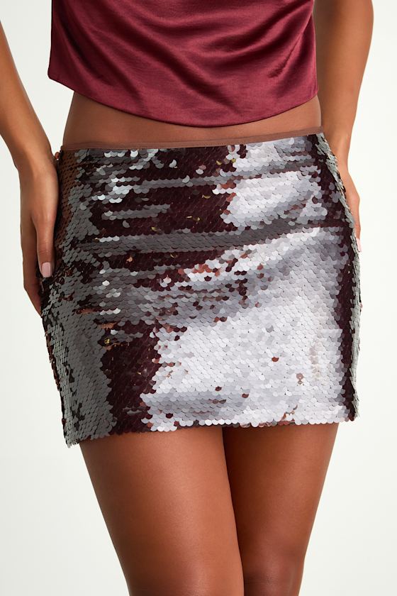 Jadira Dark Brown Sequin Low-Rise Mini Skirt
