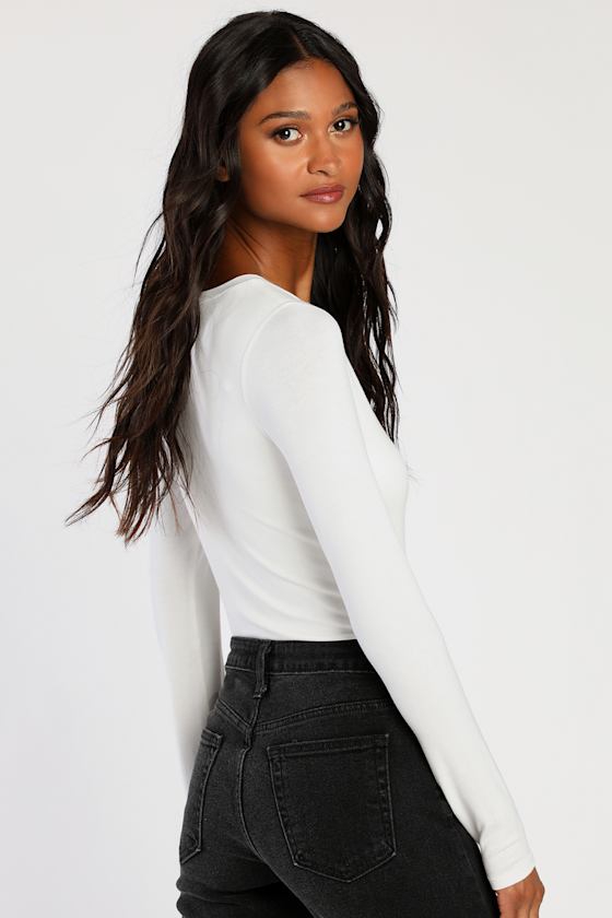 Clean Look White V-Neck Long Sleeve Bodysuit
