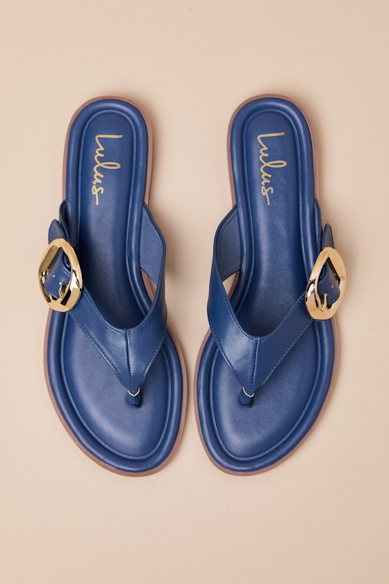 Zelma Navy Buckle Thong Sandals