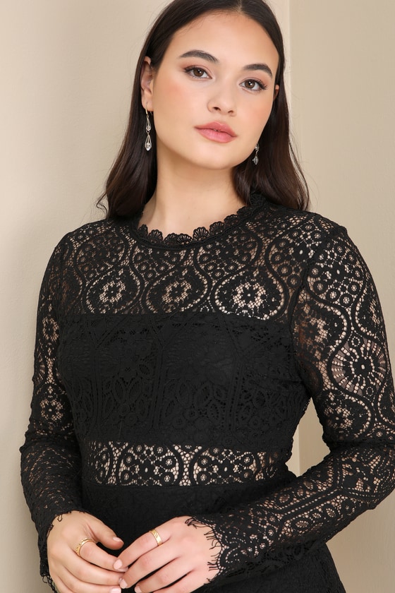 Appetite for Seduction Black Lace Long Sleeve Dress