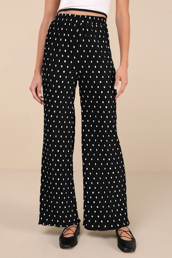Marvelously Adorable Black Polka Dot Pleated High-Rise Pants