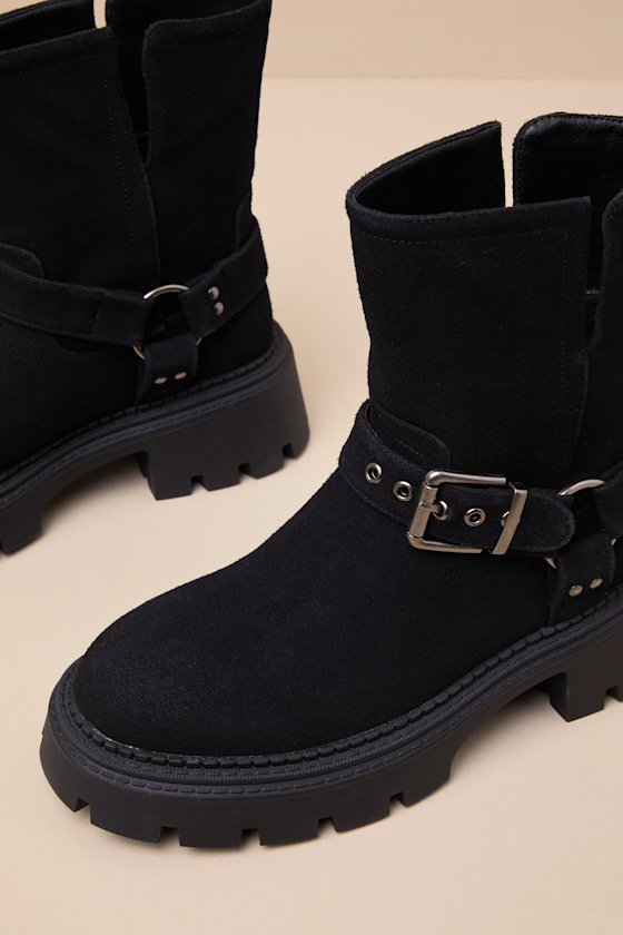 Rylander Black Suede Moto Ankle Boots