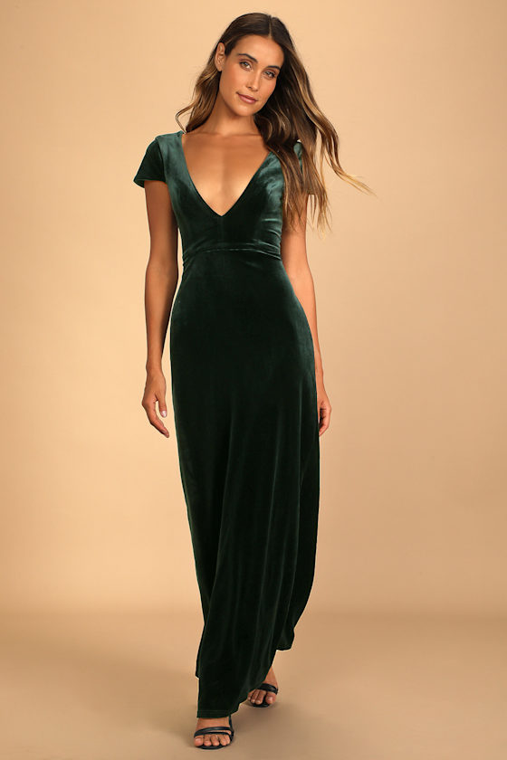 Feeling Flawless Emerald Green Velvet V-Neck Maxi Dress