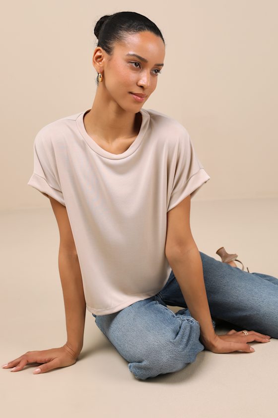 Cool Instincts Beige Short Sleeve Top