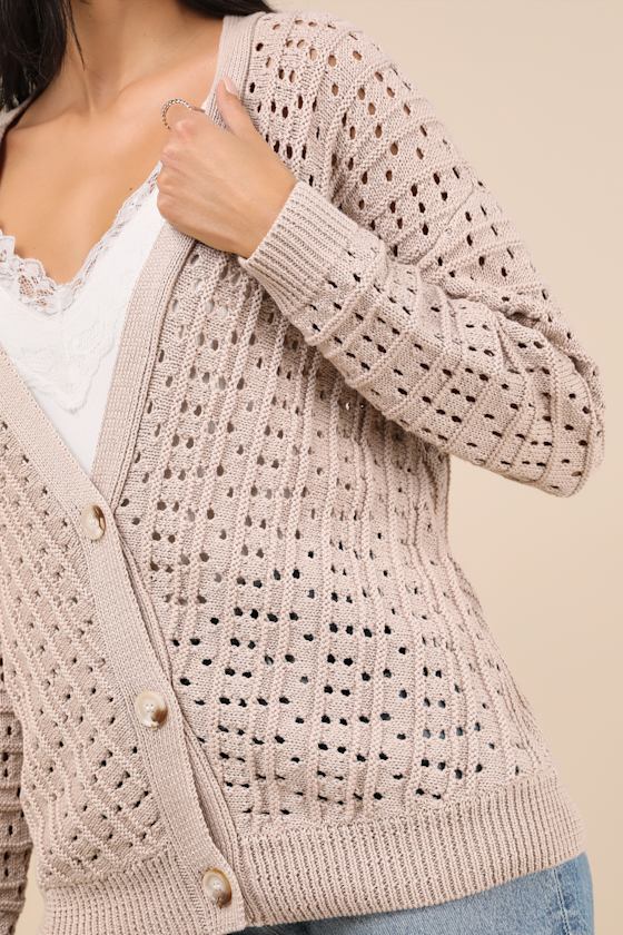 Dori Beige Loose Knit Button-Up Cardigan Sweater