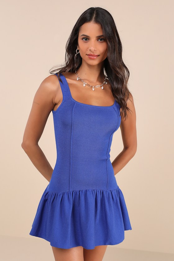 Playful Attitude Blue Sleeveless Seamed Drop-Waist Mini Dress