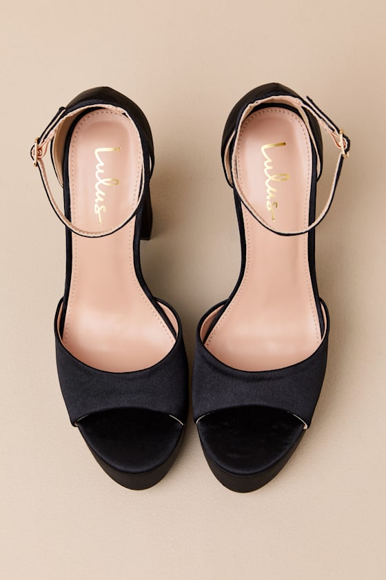 Orsola Black Satin Platform Ankle Strap Sandals
