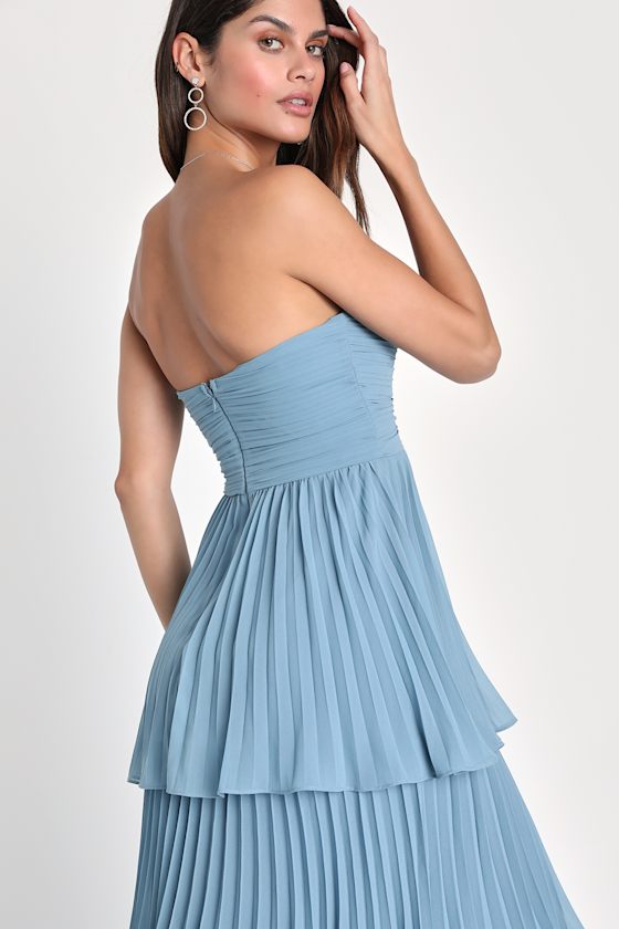 Seriously Sensational Light Blue Strapless Tiered Maxi Dress