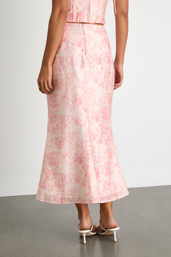 Lynelle Pink Floral Textured Midi Skirt