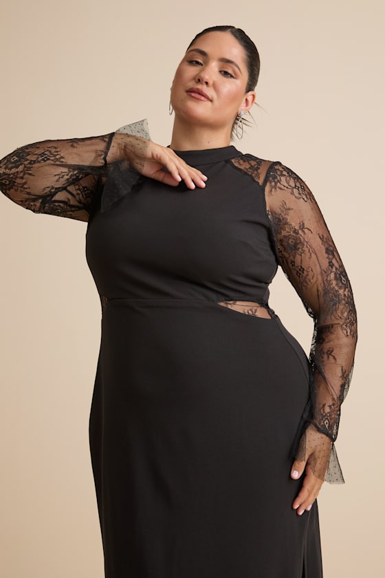 Bragging Rights Black Lace Long Sleeve Column Maxi Dress