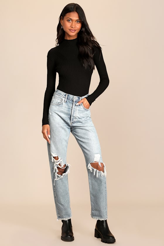 Crawford Black Long Sleeve Mock Neck Bodysuit
