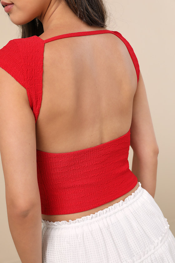 Bellia Red Textured Knit Cap Sleeve Backless Top