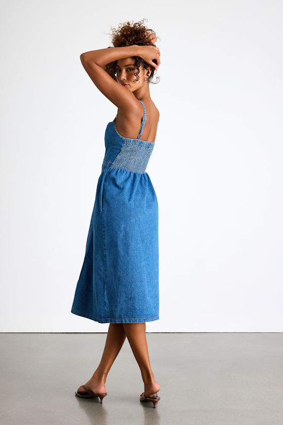 Westlee Medium Wash Denim Button-Front Midi Dress