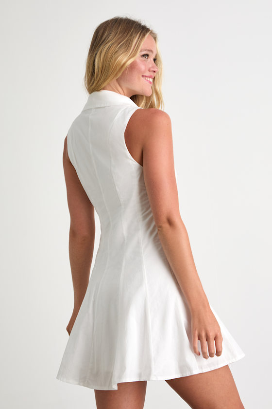 Zenley White Collared Skater Mini Dress