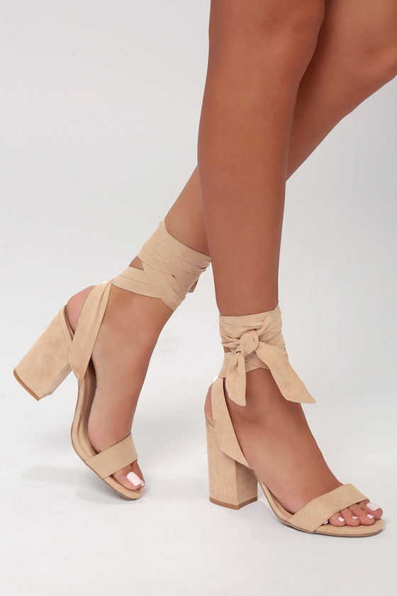 Alta Light Nude Suede Lace-Up Heels