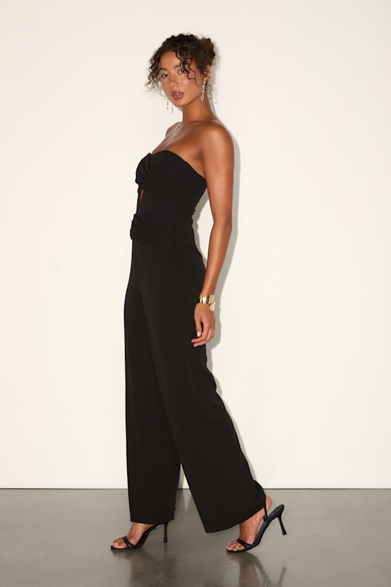 Natasha Black Strapless Pleated Jumpsuit
