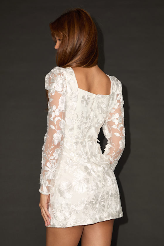Masterfully Eloquent White 3D Floral Mini Dress