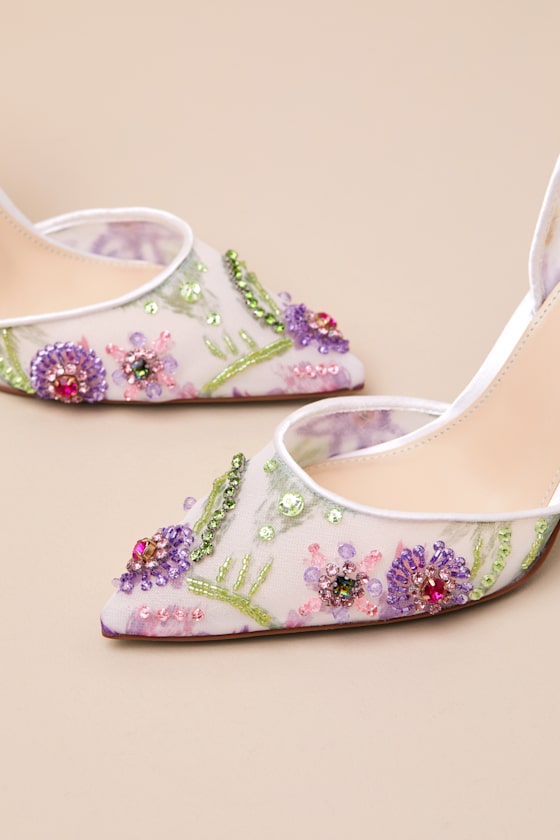 SB-Velma Ivory Multi Mesh Beaded Slingback Pumps