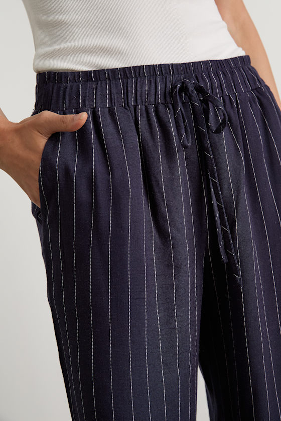 Aravah Navy Pinstriped Linen Wide-Leg Pants
