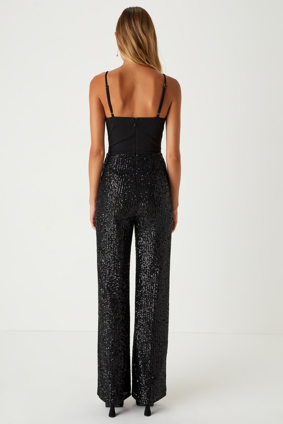 Dazzling Vision Black Sequin Sleeveless Wide-Leg Jumpsuit