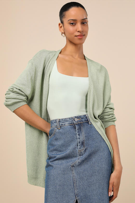 Clean Aesthetic Sage Green Knit Cardigan Sweater