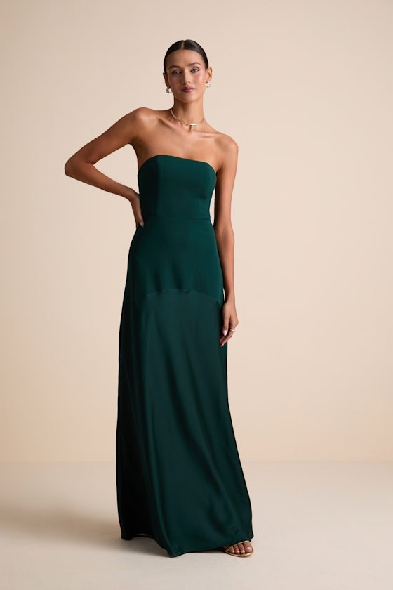 Compelling Style Emerald Strapless A-Line Maxi Dress