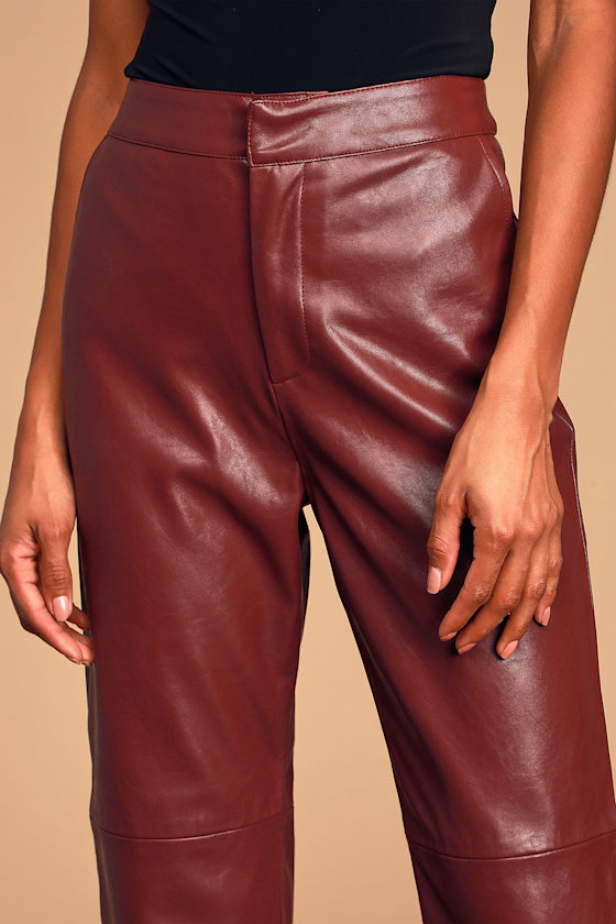 Open Minded Burgundy Vegan Leather Pants