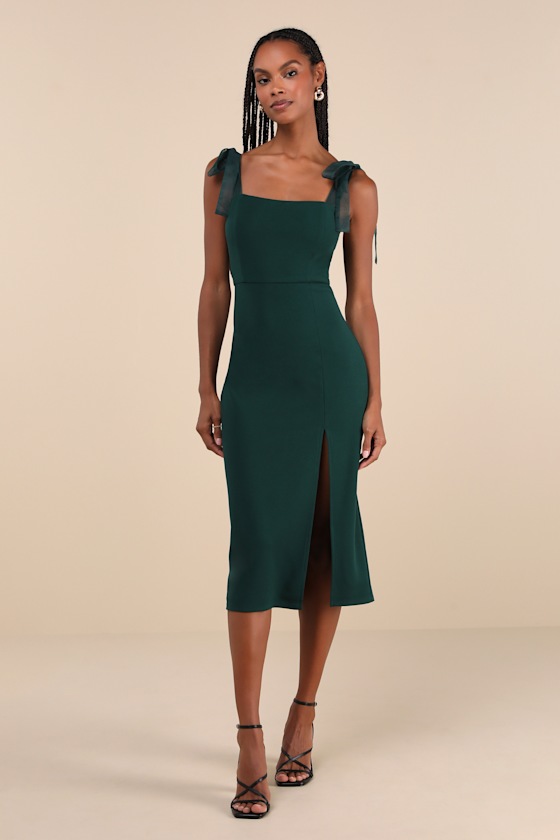 Romantic Celebration Emerald Green Tie-Strap Bodycon Midi Dress