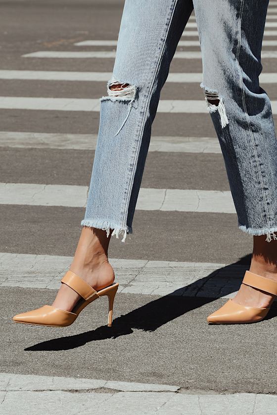 Faire Tan Pointed-Toe Mules