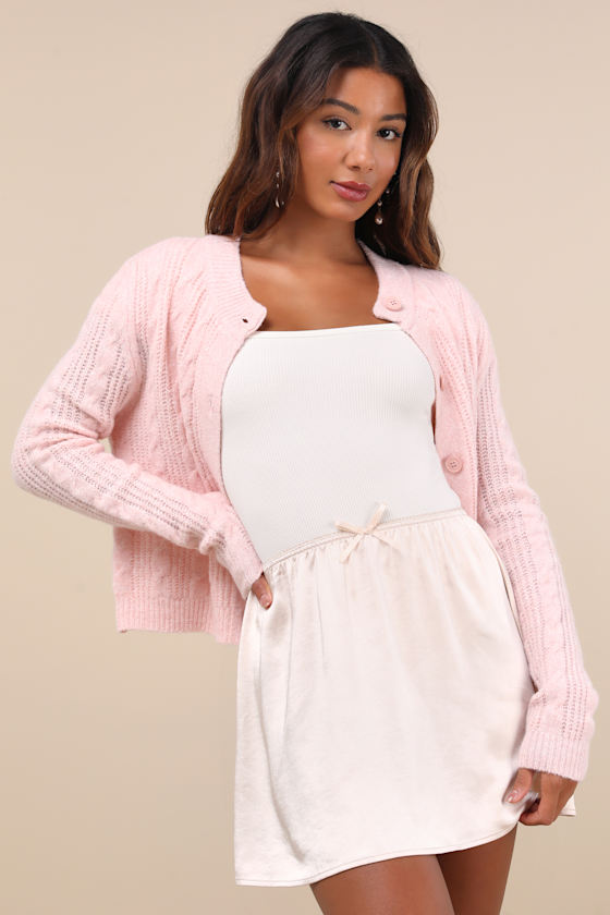 Delicate Aesthetic Cream Satin Bow Mini Skirt