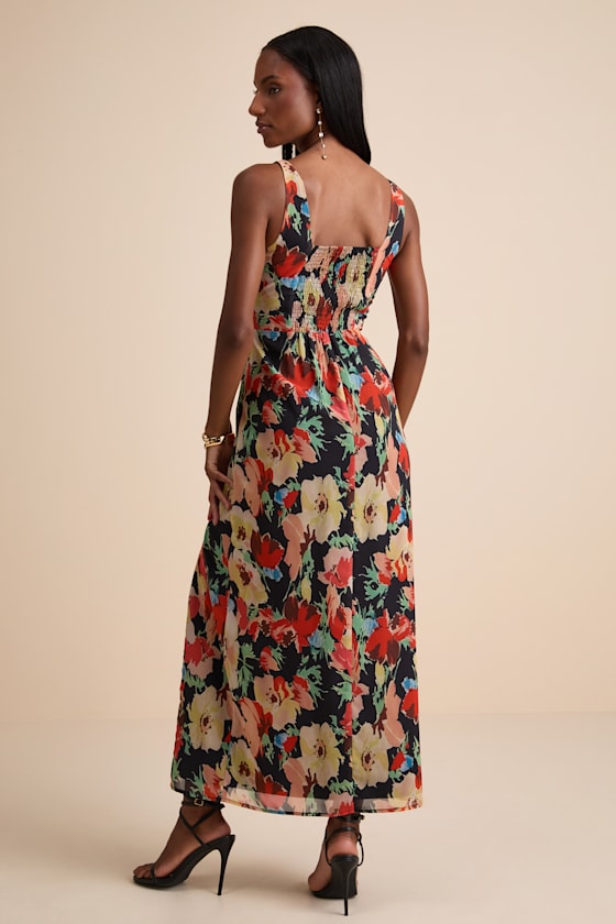 Miya Black Multi Floral Sleeveless Maxi Dress