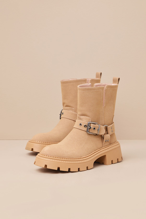 Rylander Sand Suede Moto Ankle Boots