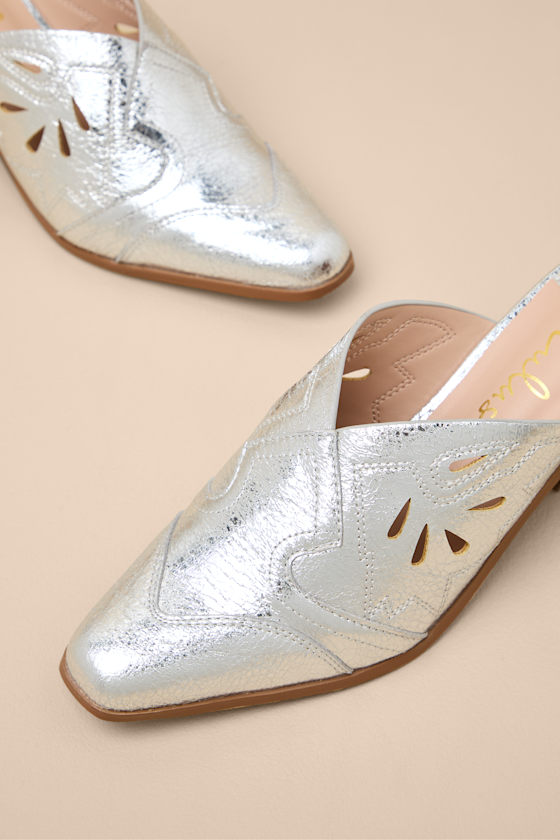 Armina Silver Western Mule Pumps