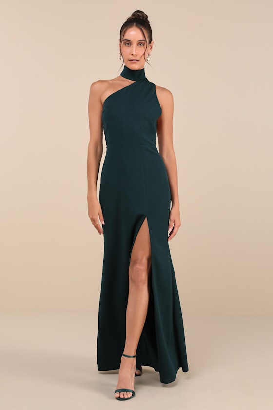 Keep It Interesting Green Asymmetrical Cutout Halter Maxi Dress