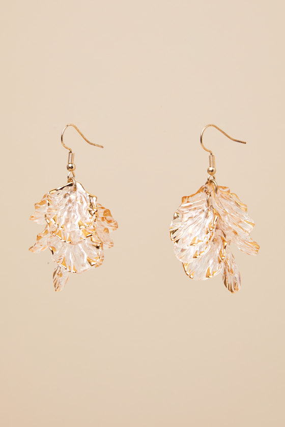 Gilded Glow Gold and Clear Floral Statement Earrings