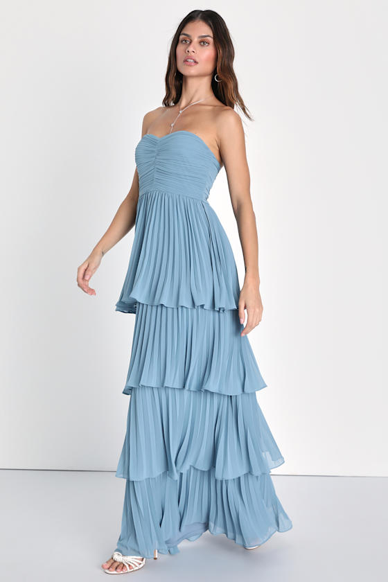 Seriously Sensational Light Blue Strapless Tiered Maxi Dress