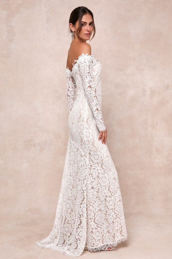 Romance Dreamer White Lace Off-the-Shoulder Maxi Dress