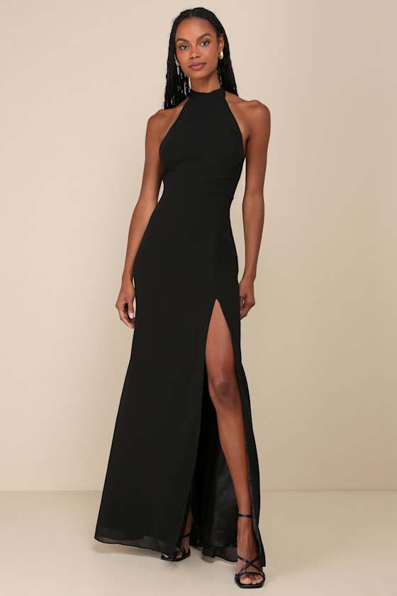 Captured Your Heart Black Halter Maxi Dress