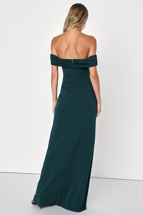 High-Class Presence Emerald Green Off-the-Shoulder Maxi Dress