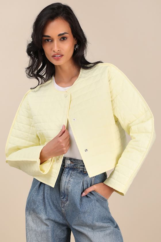 Denny Pale Yellow Quilted Cropped Jacket