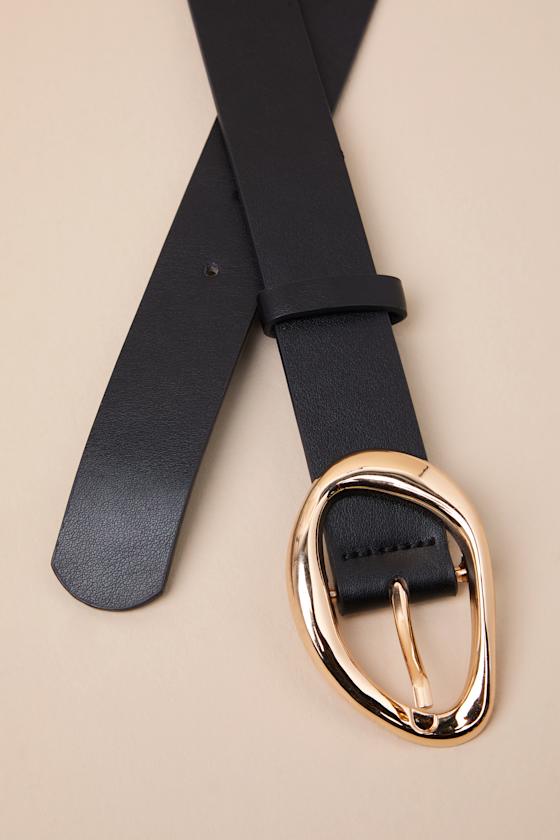 Laken Black and Gold Oval Buckle Belt